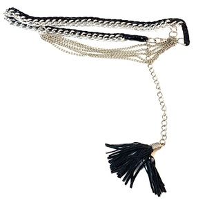 Metal and Faux Leather Chain Belt with Tasse